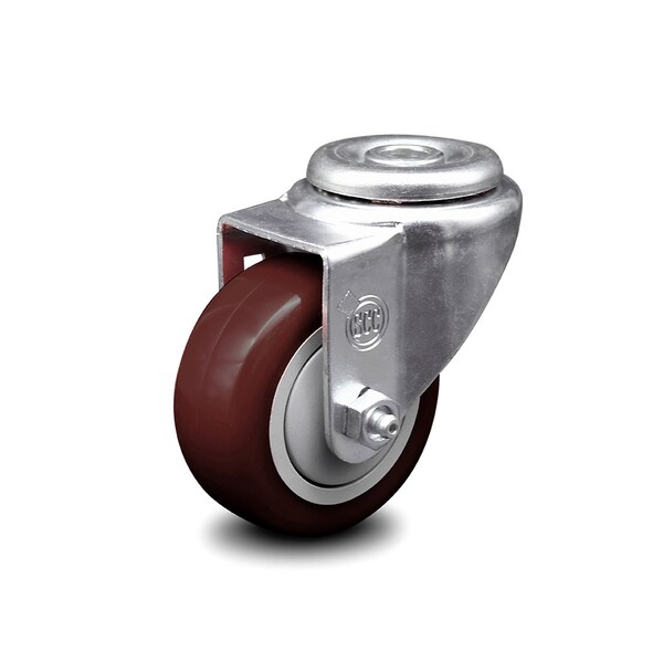 3 Inch Maroon Polyurethane Wheel Swivel Bolt Hole Caster